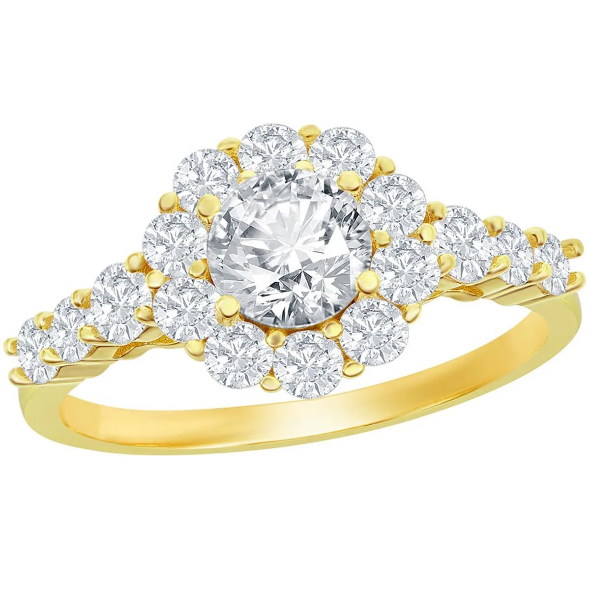 Classic Women's Gold Halo CZ Flower Design Ring - W-2845