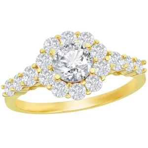 Classic Women's Gold Halo CZ Flower Design Ring - W-2845