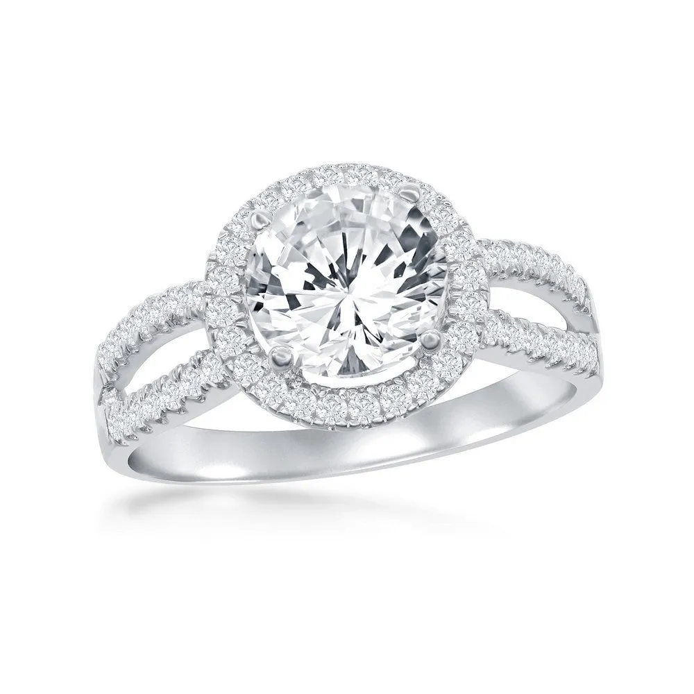 Classic Women's Halo Style CZ Engagement Ring - W-9893