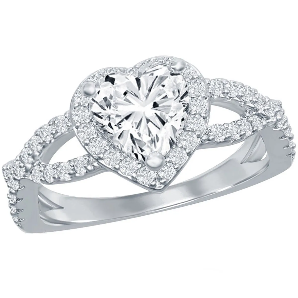 Classic Women's Intertwined Shank Heart CZ Ring - W-2848
