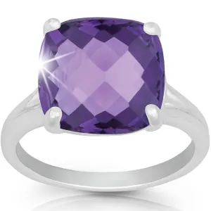 Classic Women's Silver Four Prong Amethyst Ring - W-9932