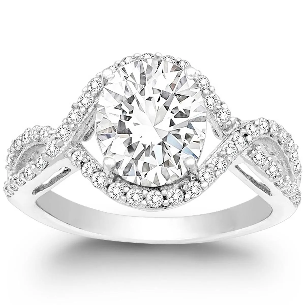 Classic Women's Silver Large CZ Engagement Ring - W-9890