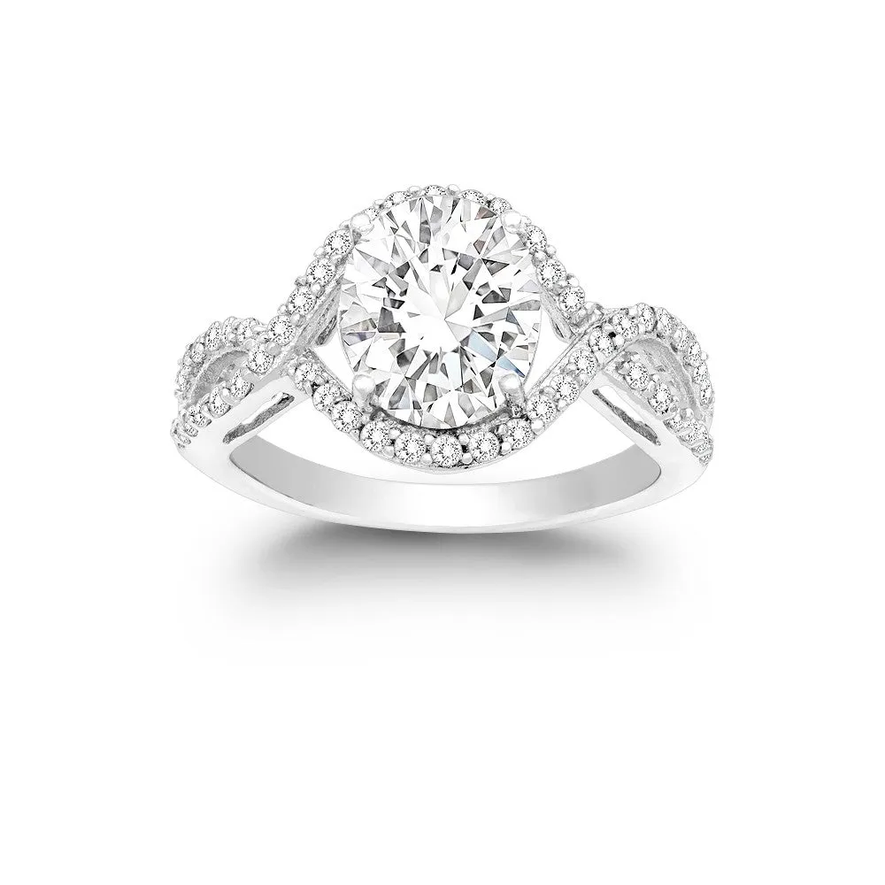Classic Women's Silver Large CZ Engagement Ring - W-9890