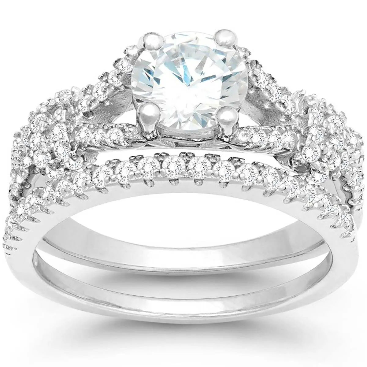 Classic Women's Silver Micro Pave CZ Ring Set - W-9898