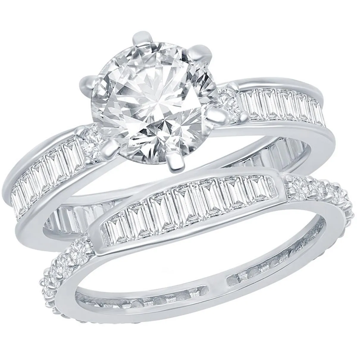 Classic Women's Six-Prong White CZ Ring Set - W-2409