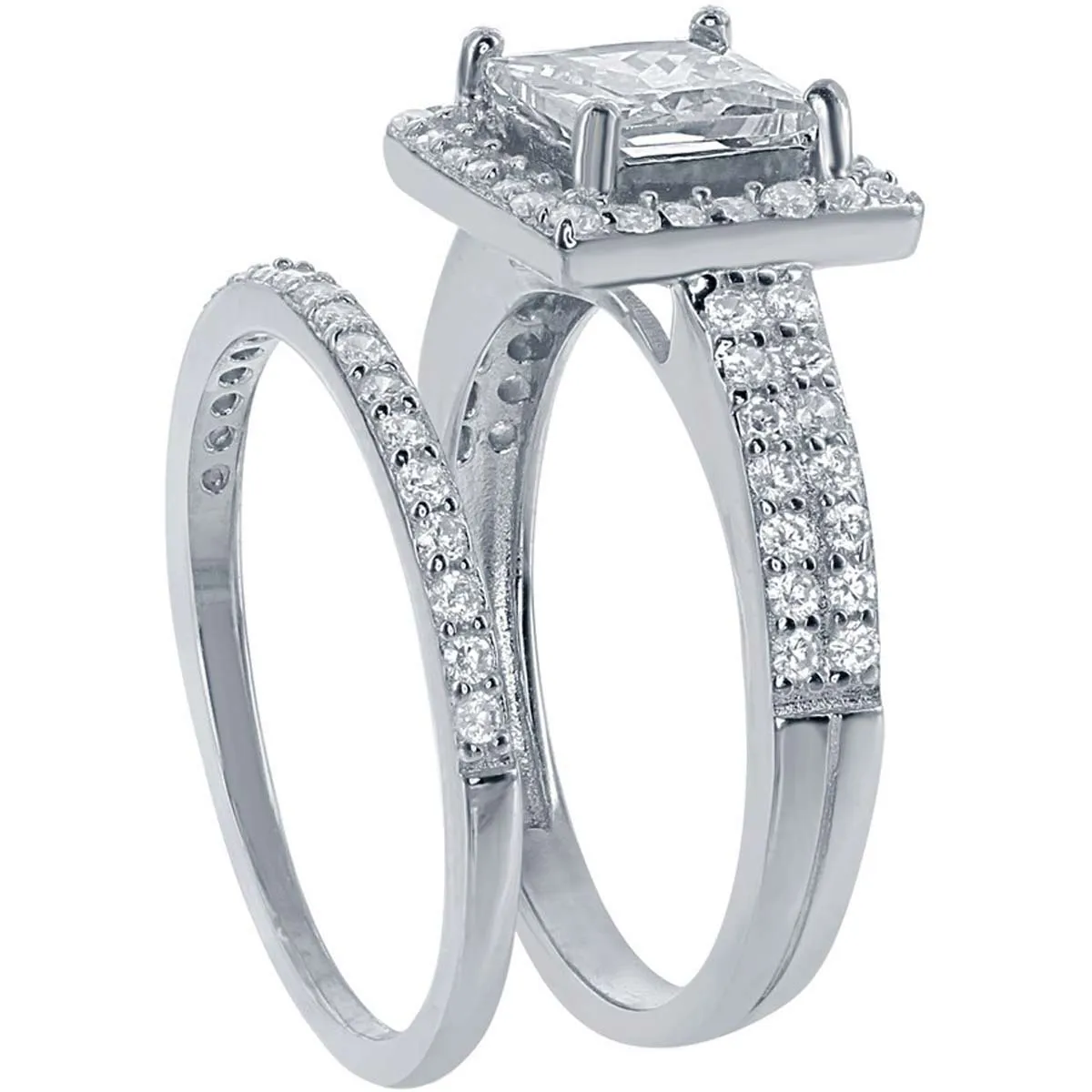 Classic Women's Square CZ Engagement Ring Set - W-1370