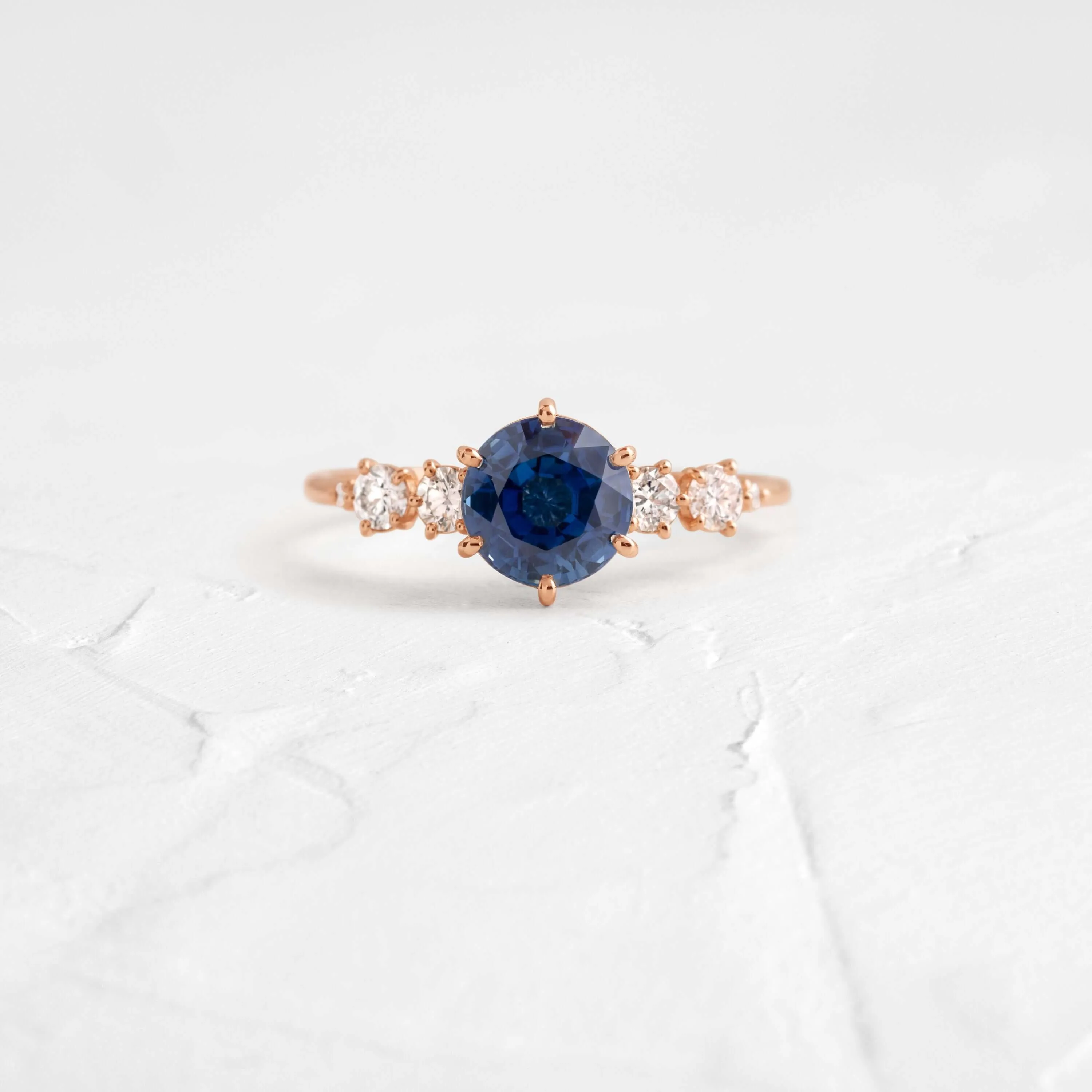 Coda Ring, Round Cut Blue Sapphire