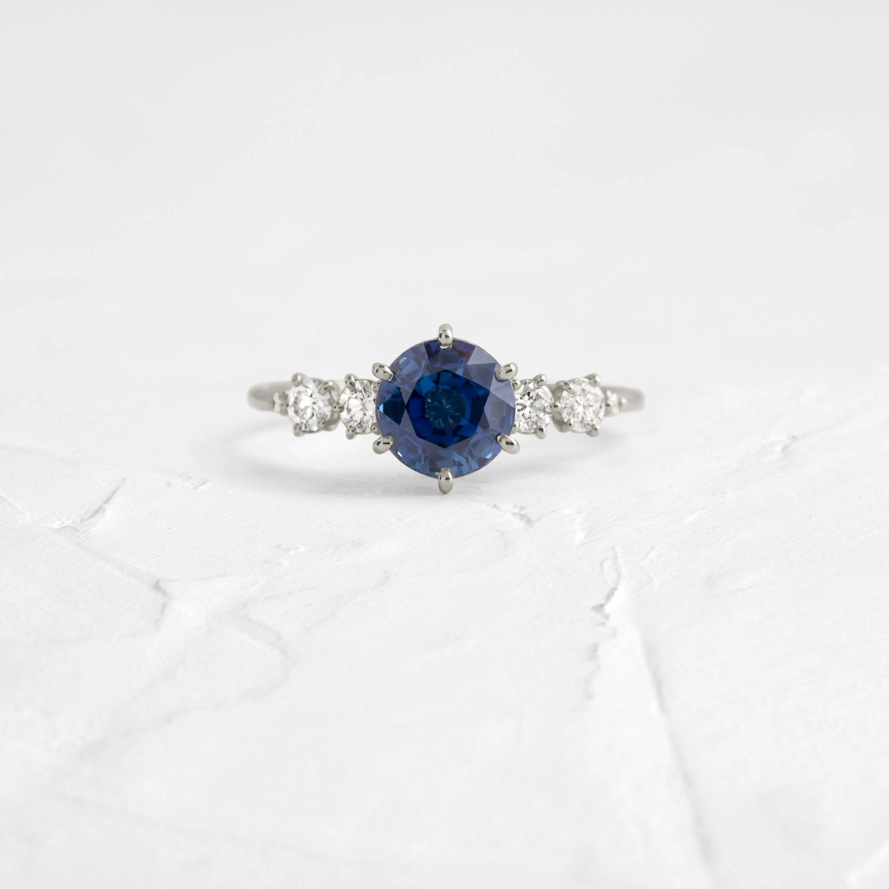 Coda Ring, Round Cut Blue Sapphire