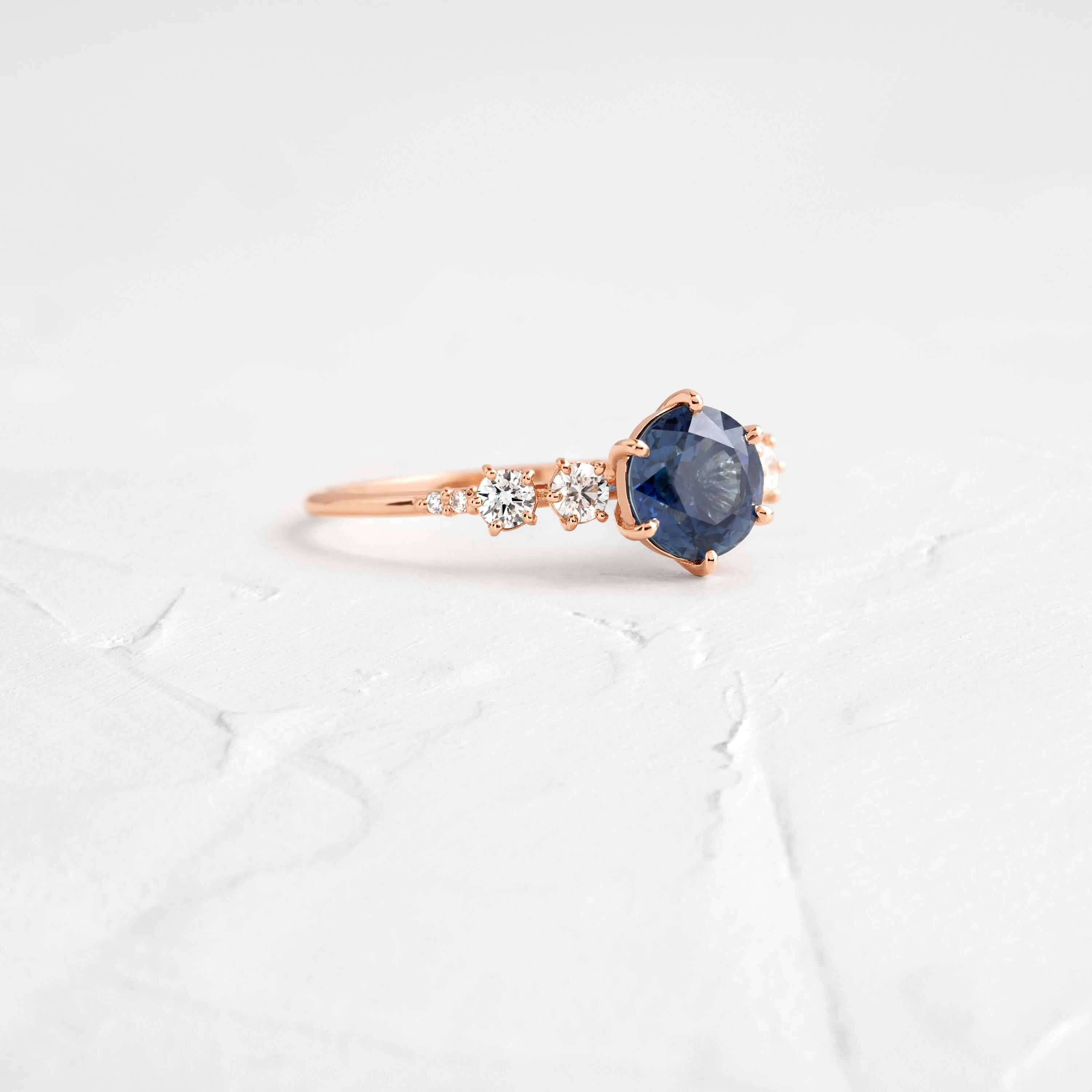Coda Ring, Round Cut Blue Sapphire