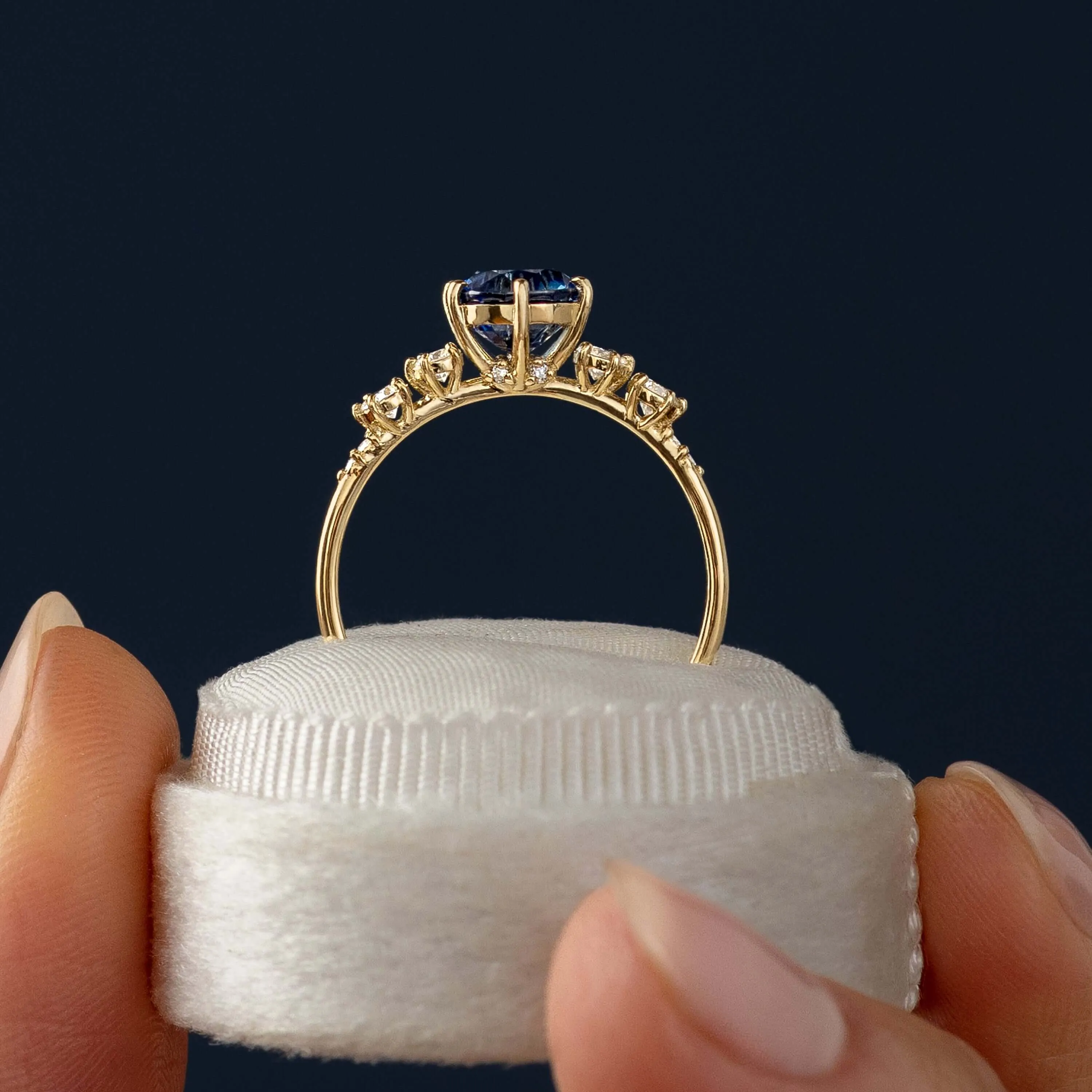 Coda Ring, Round Cut Blue Sapphire