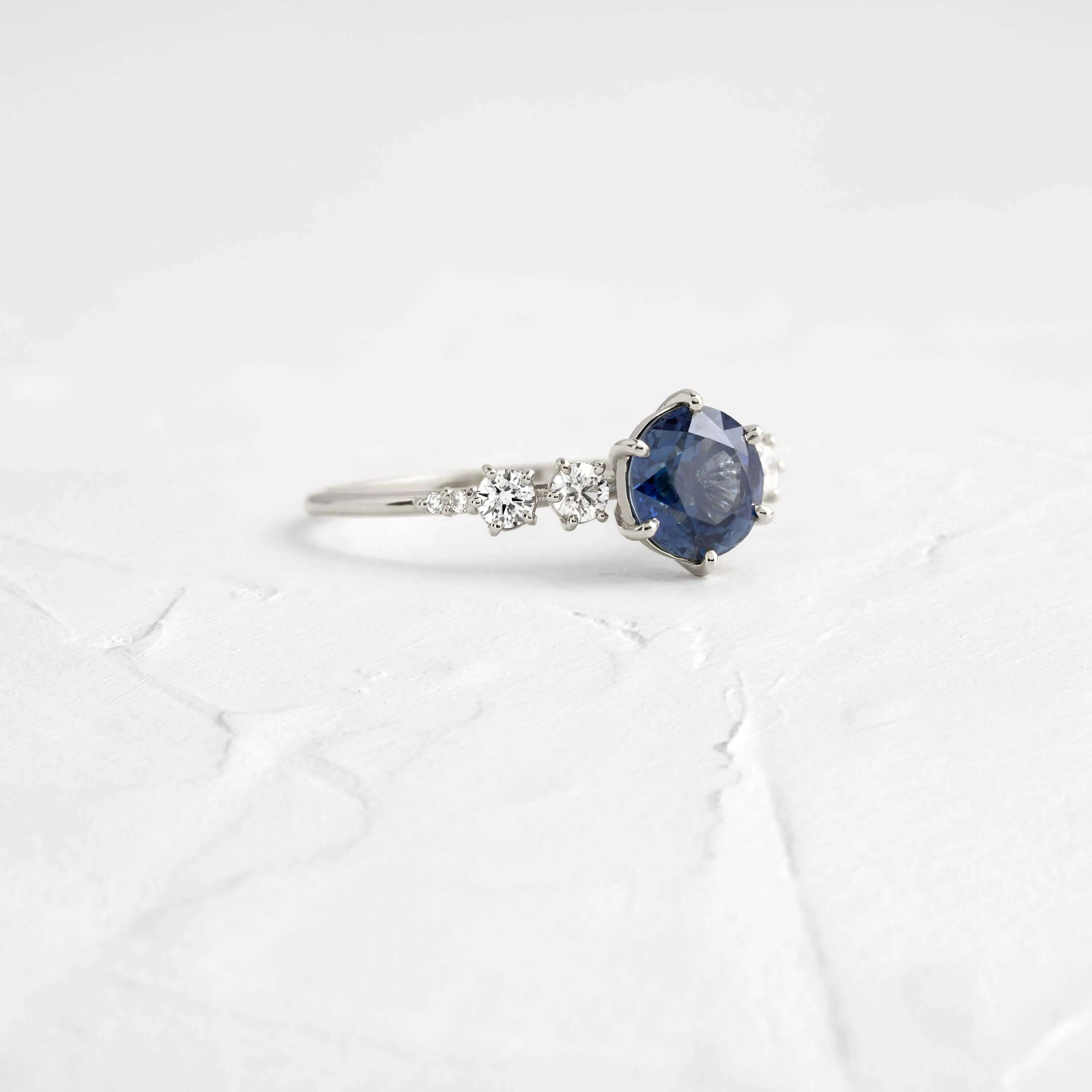 Coda Ring, Round Cut Blue Sapphire