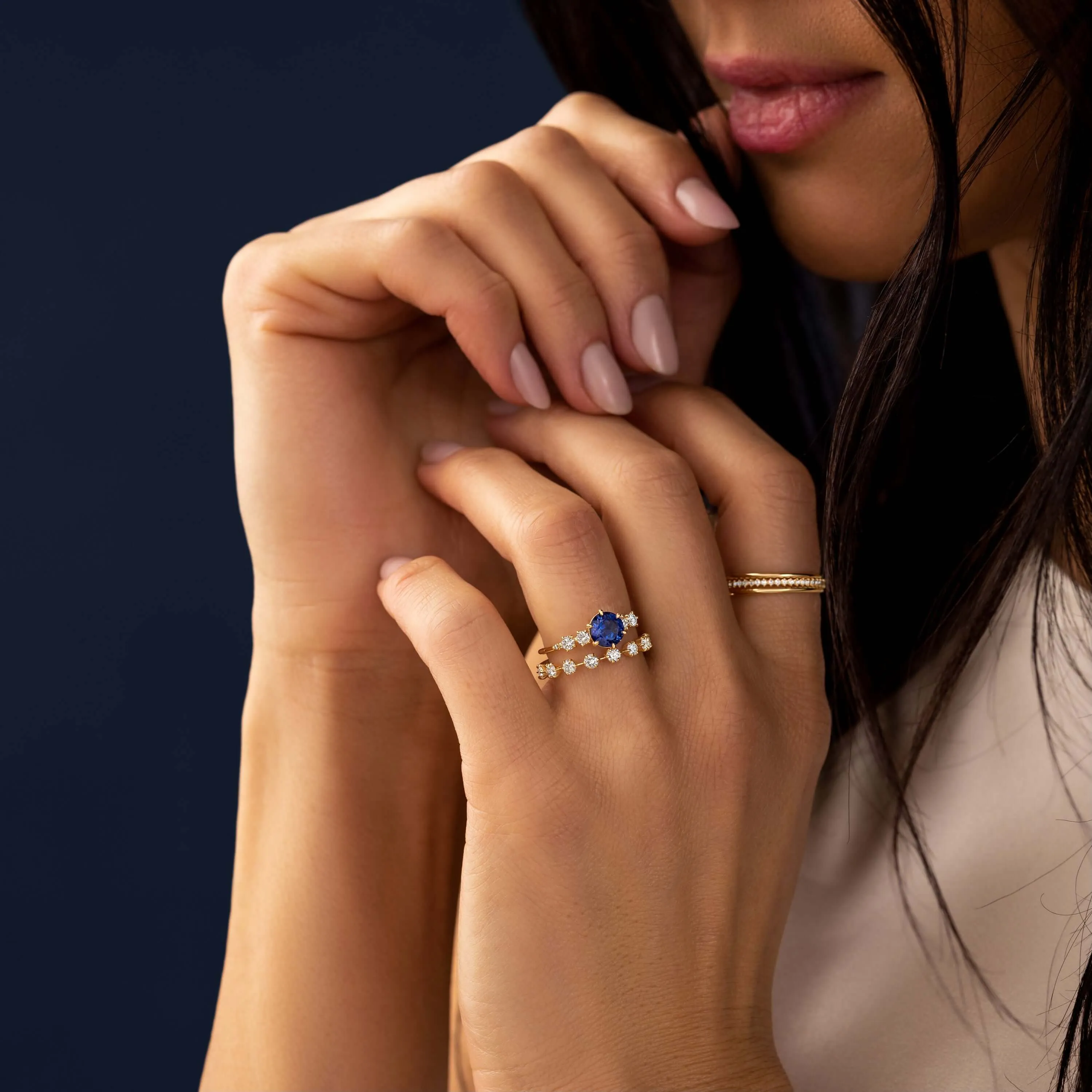 Coda Ring, Round Cut Blue Sapphire