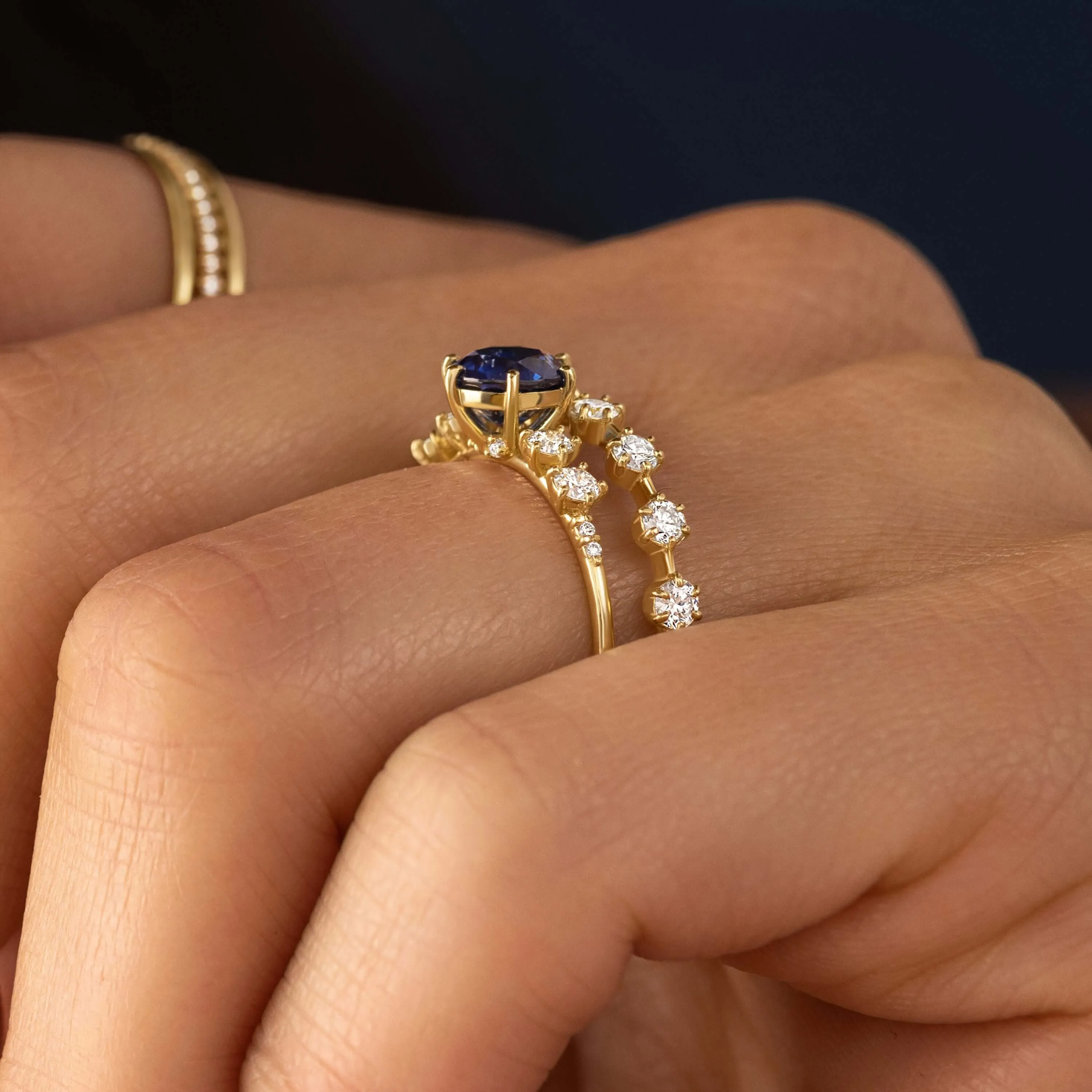 Coda Ring, Round Cut Blue Sapphire