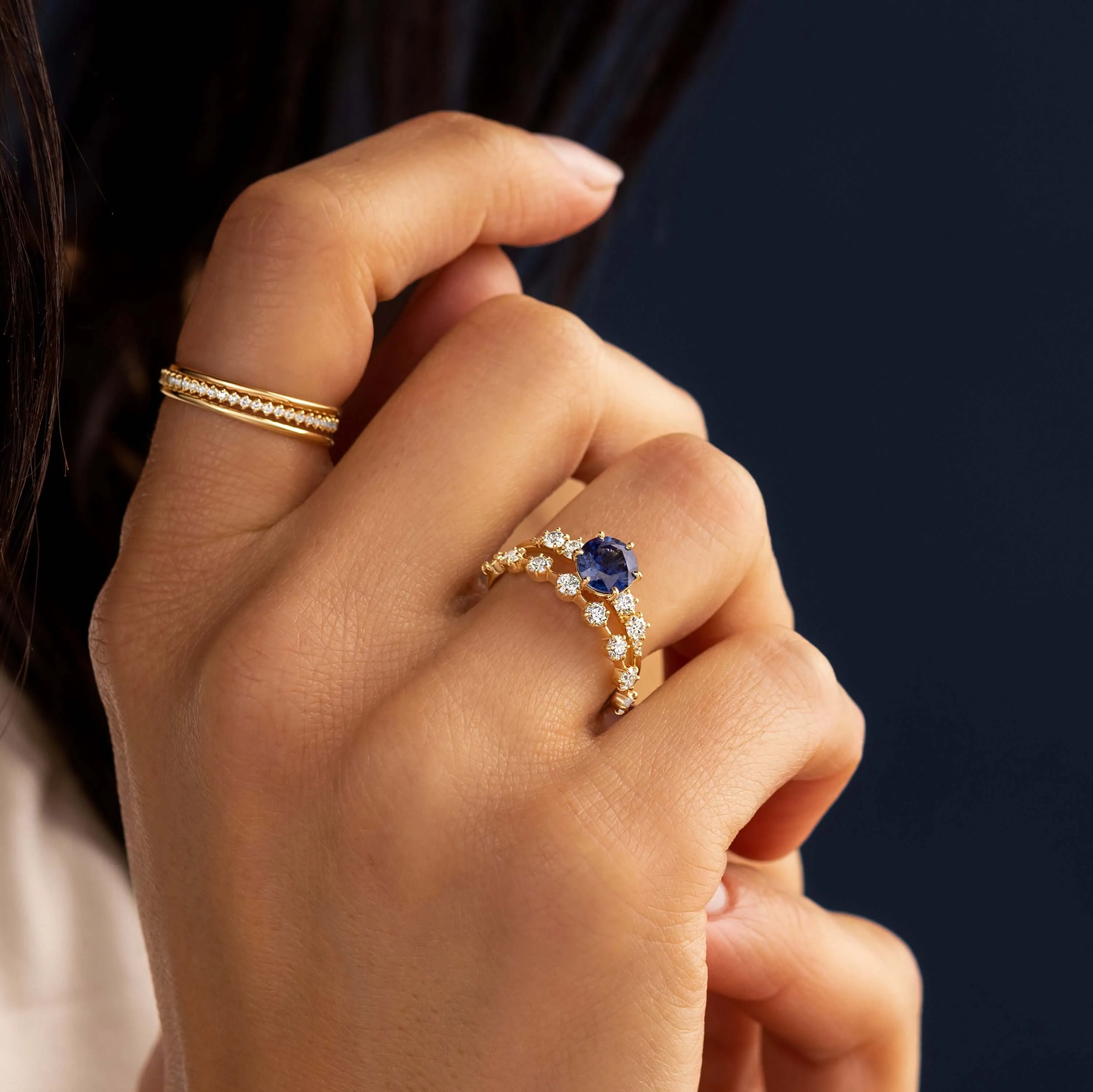 Coda Ring, Round Cut Blue Sapphire