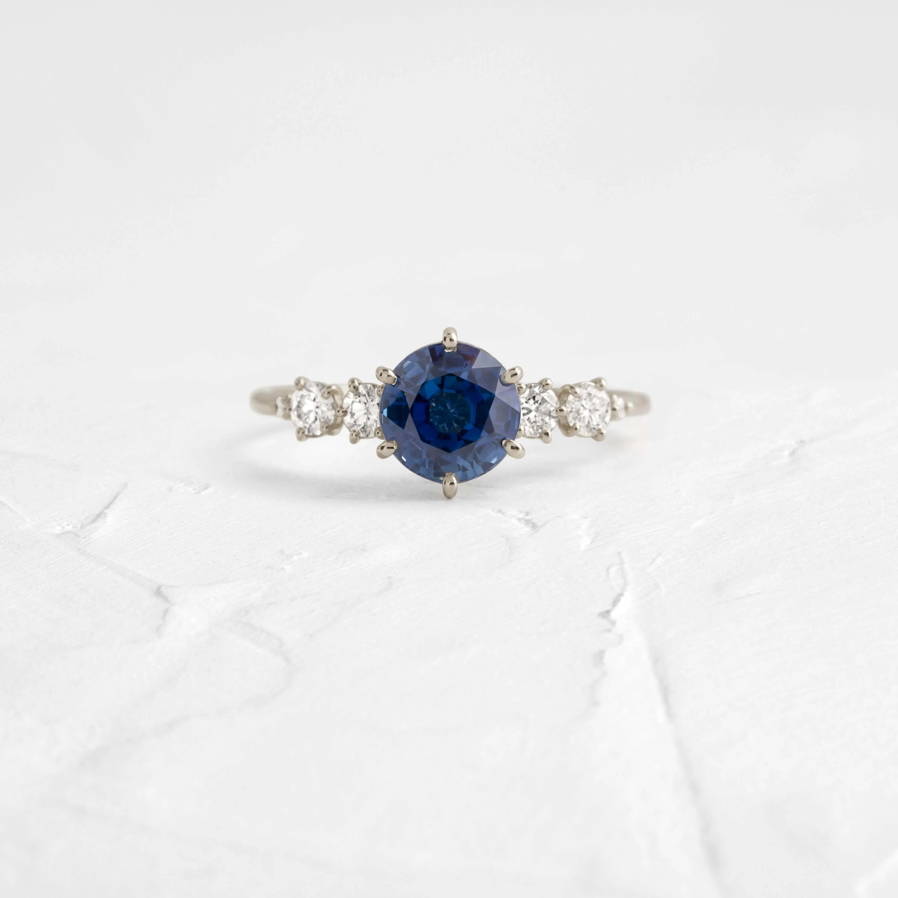 Coda Ring, Round Cut Blue Sapphire