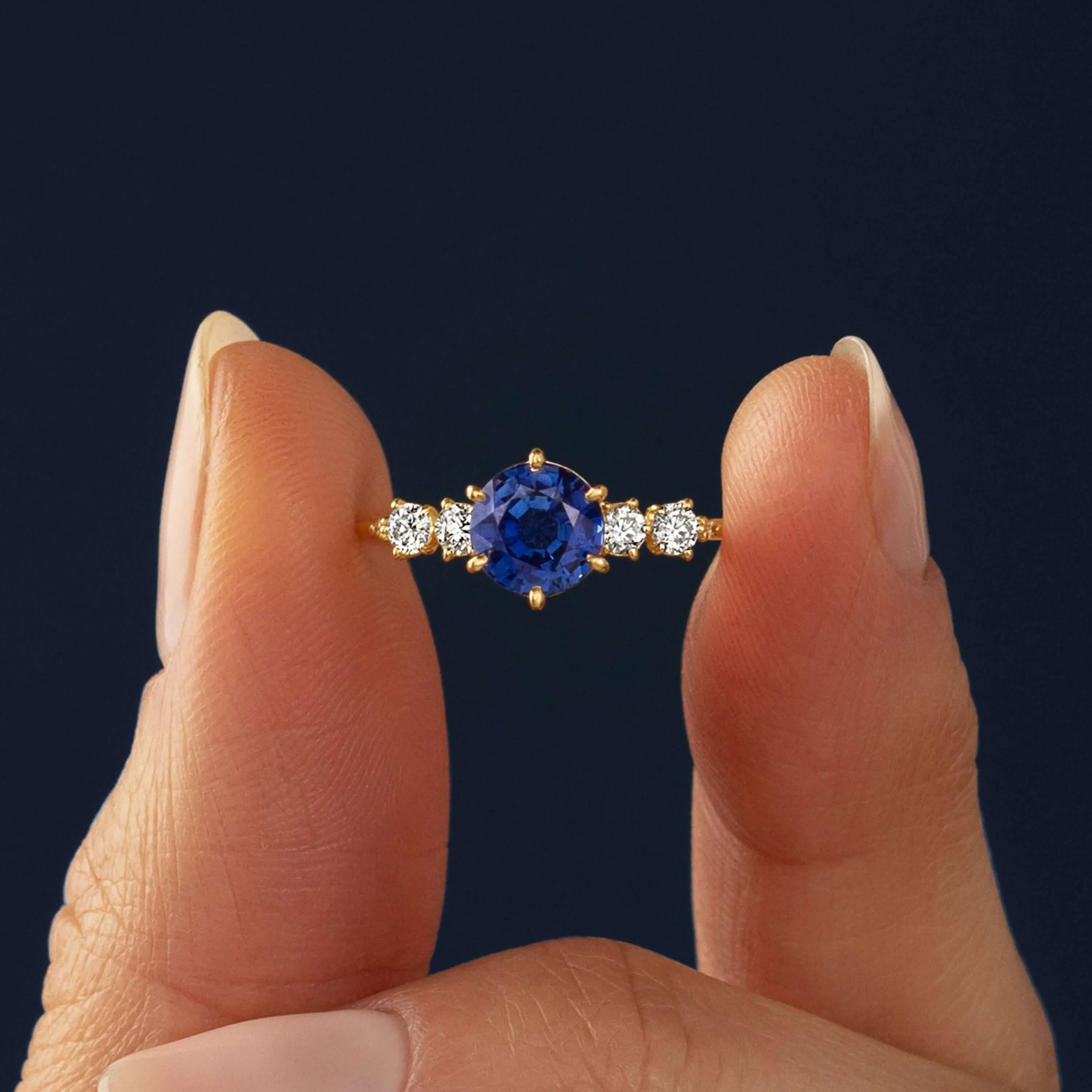 Coda Ring, Round Cut Blue Sapphire