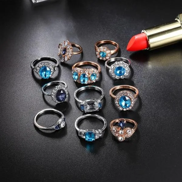 Crystal Rings For Women 11 Pcs/set Flower Ring Set