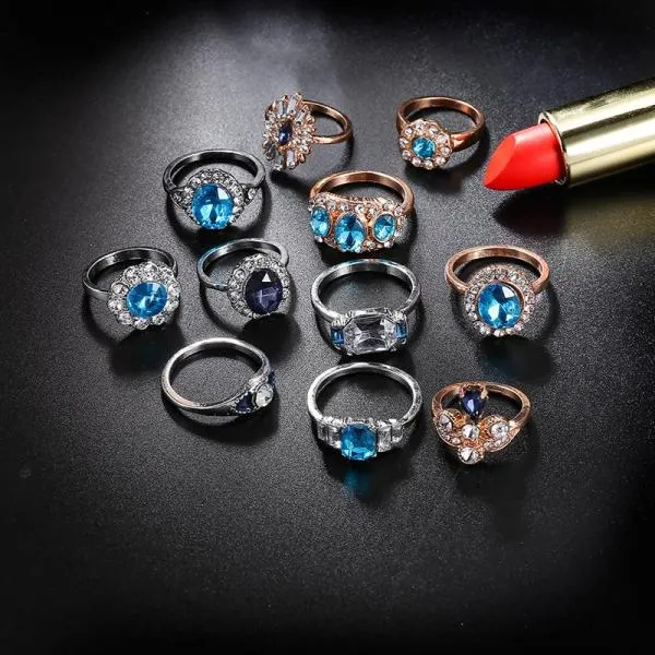 Crystal Rings For Women 11 Pcs/set Flower Ring Set