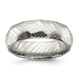 Damascus Steel Polished Faceted 7mm Band | SR679