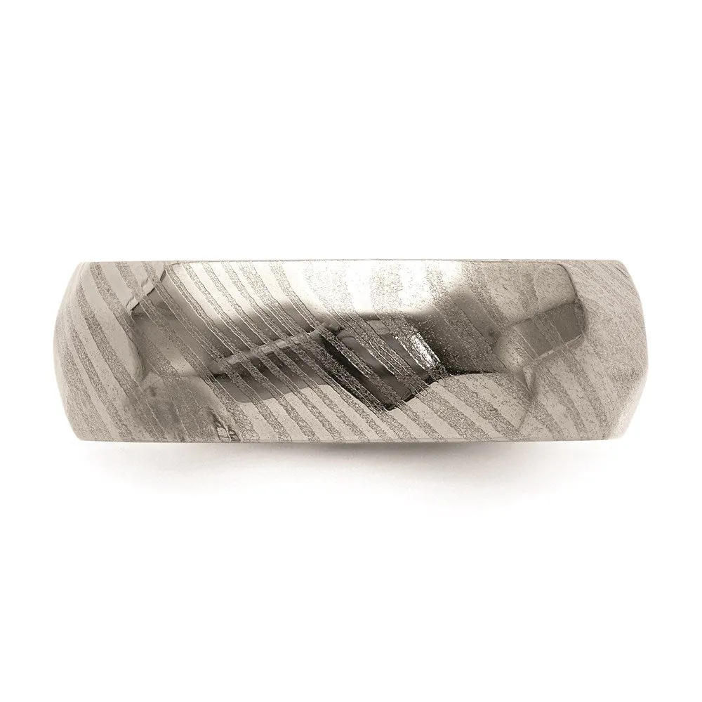 Damascus Steel Polished Faceted 7mm Band | SR679