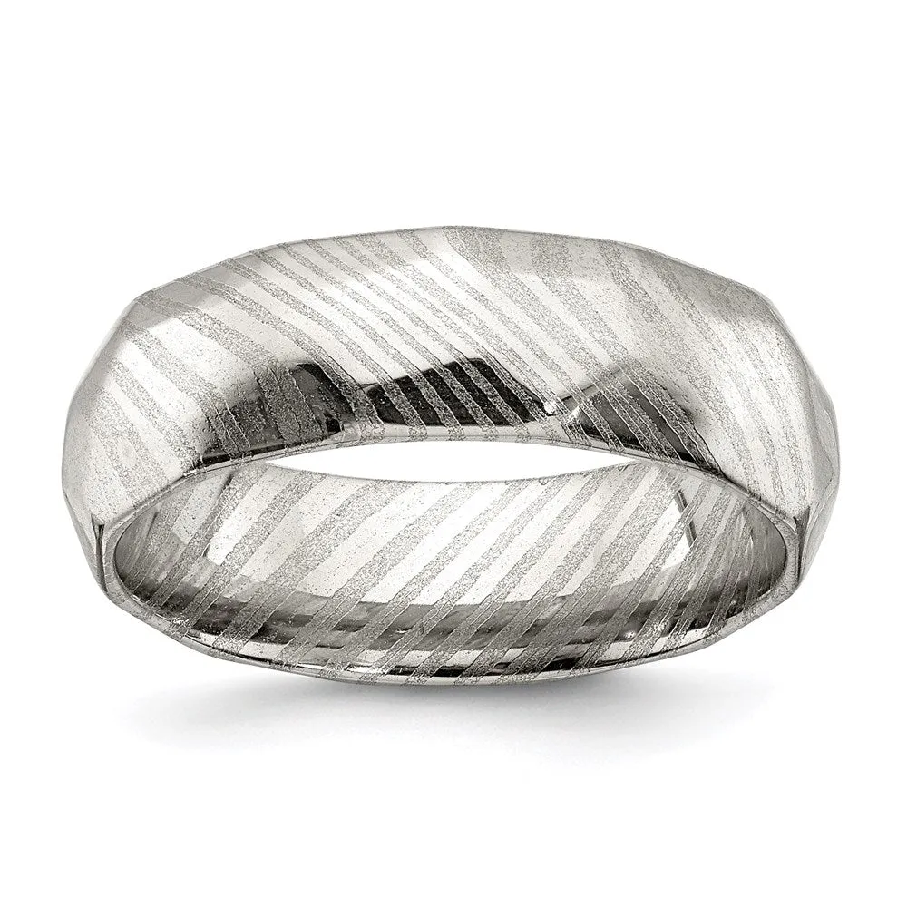 Damascus Steel Polished Faceted 7mm Band | SR679