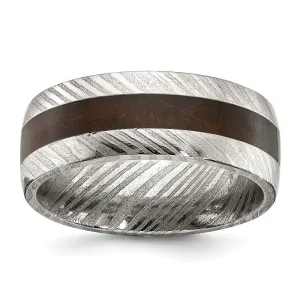 Damascus Steel Polished with Wood Inlay 8mm Band | SR678