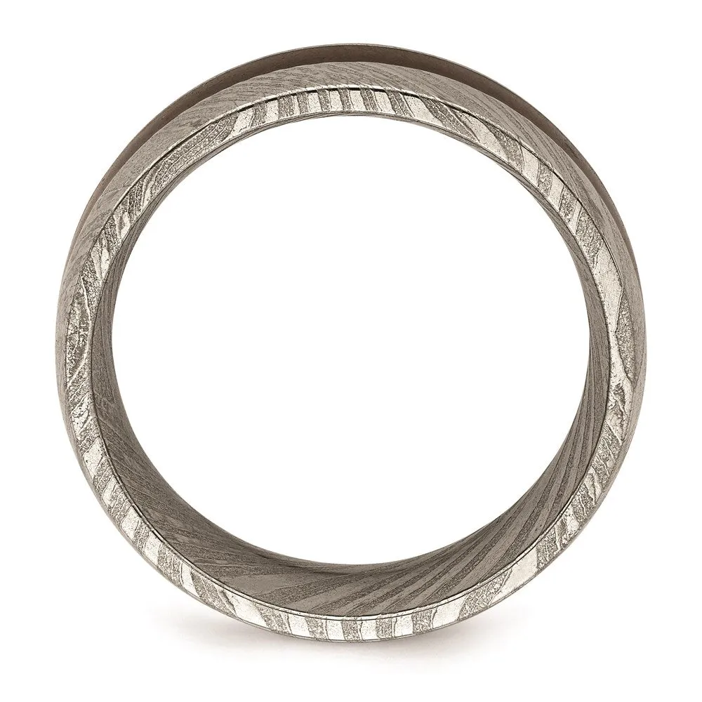 Damascus Steel Polished with Wood Inlay 8mm Band | SR678