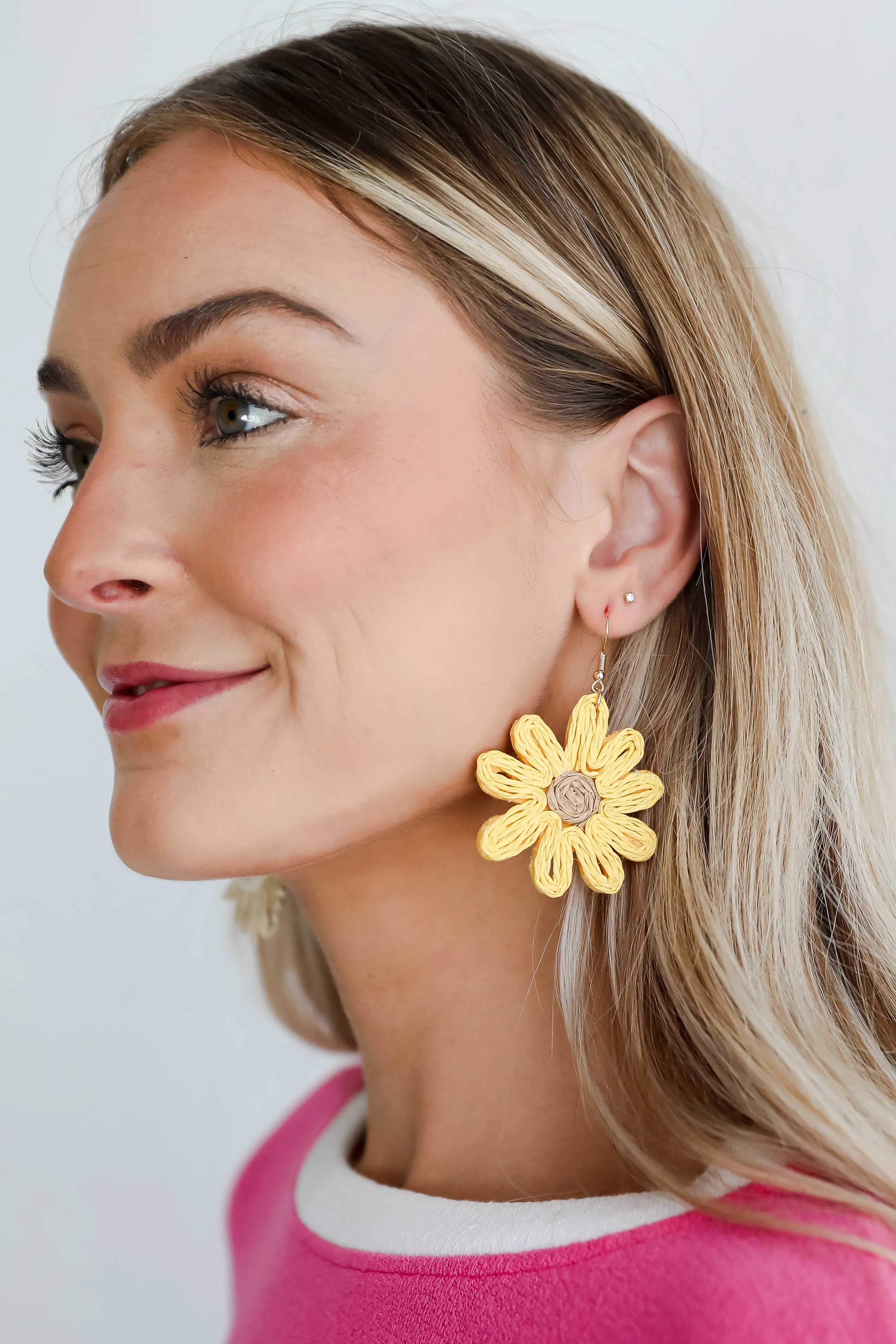 FINAL SALE - Audrey Yellow Straw Sunflower Statement Earrings