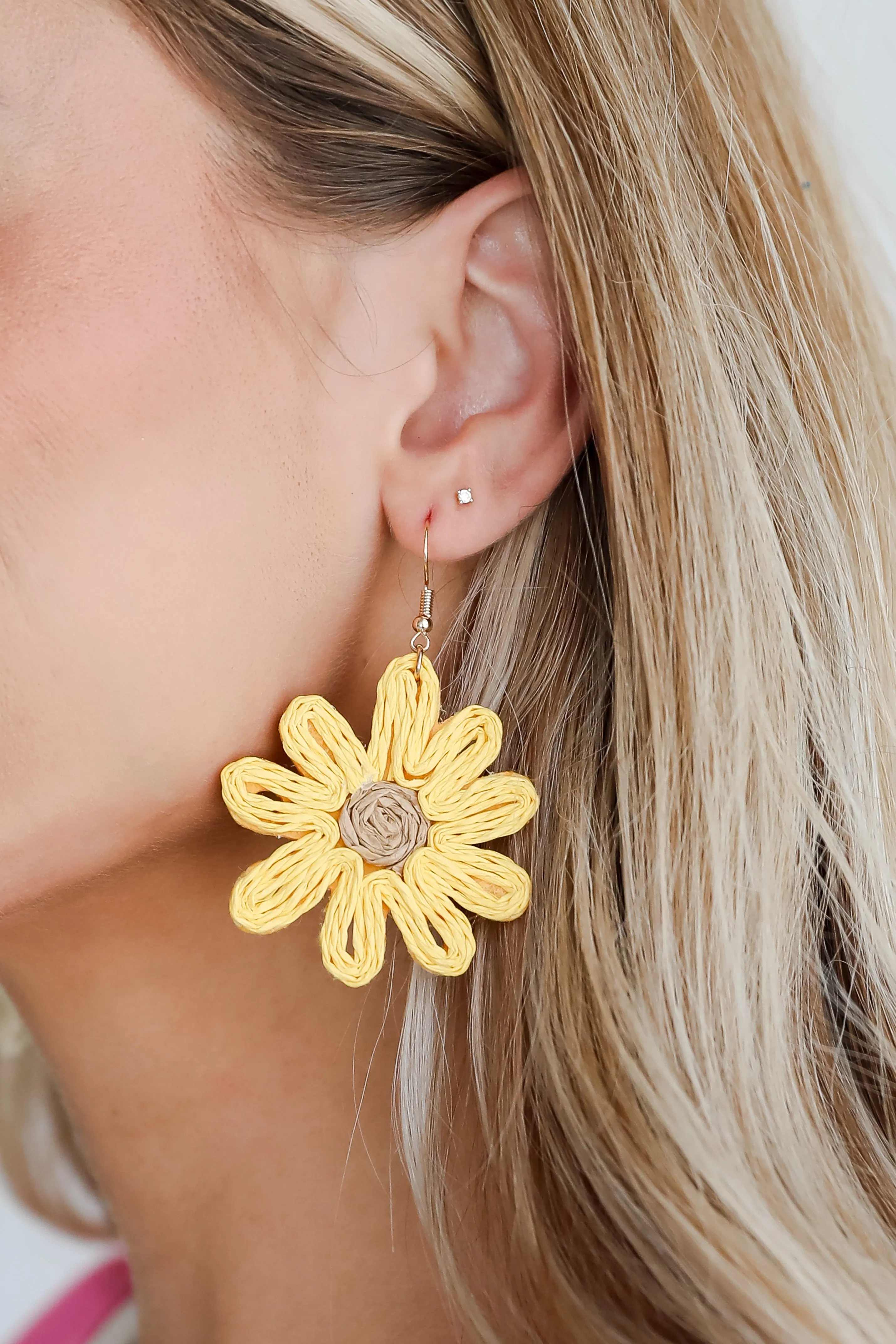 FINAL SALE - Audrey Yellow Straw Sunflower Statement Earrings