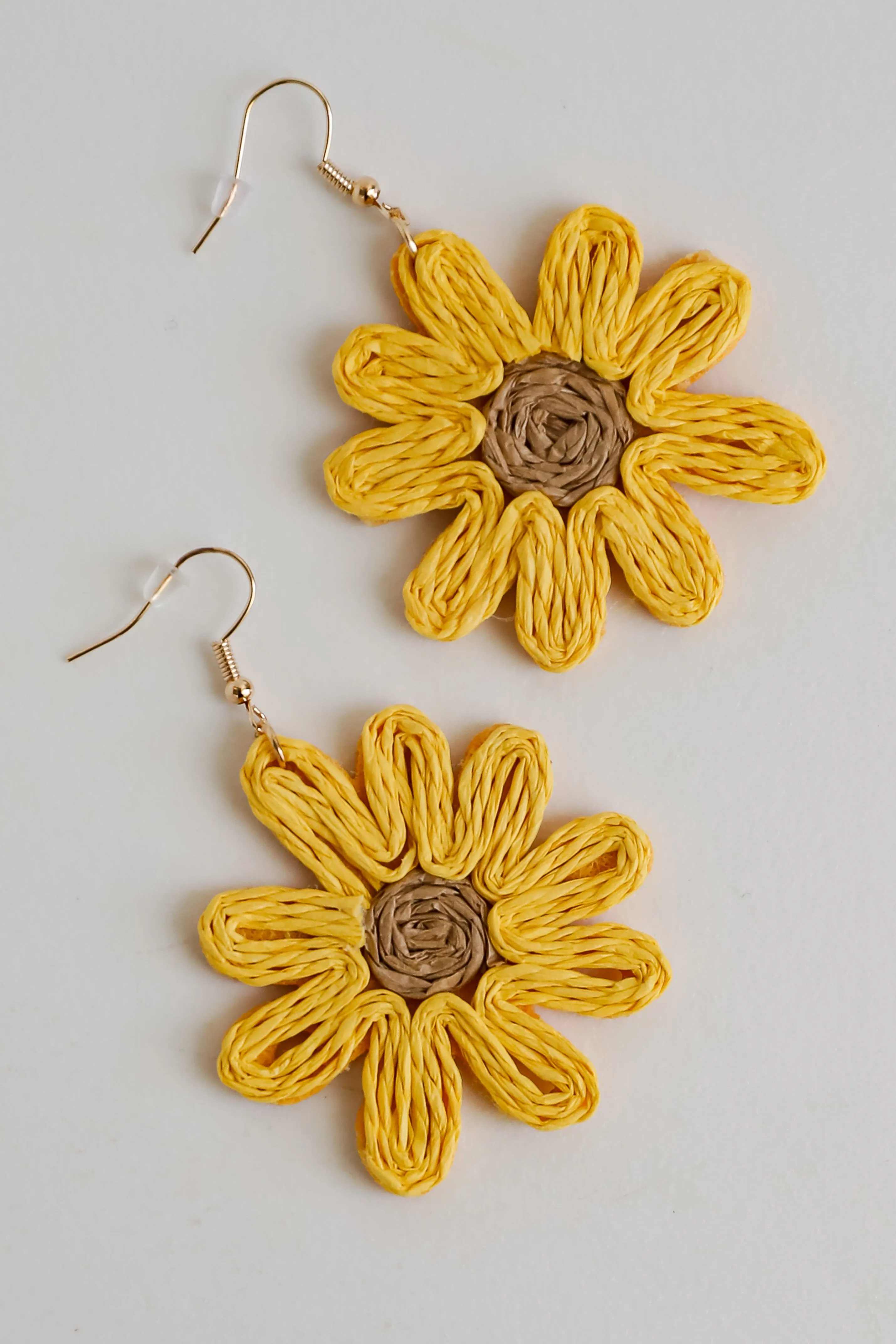 FINAL SALE - Audrey Yellow Straw Sunflower Statement Earrings