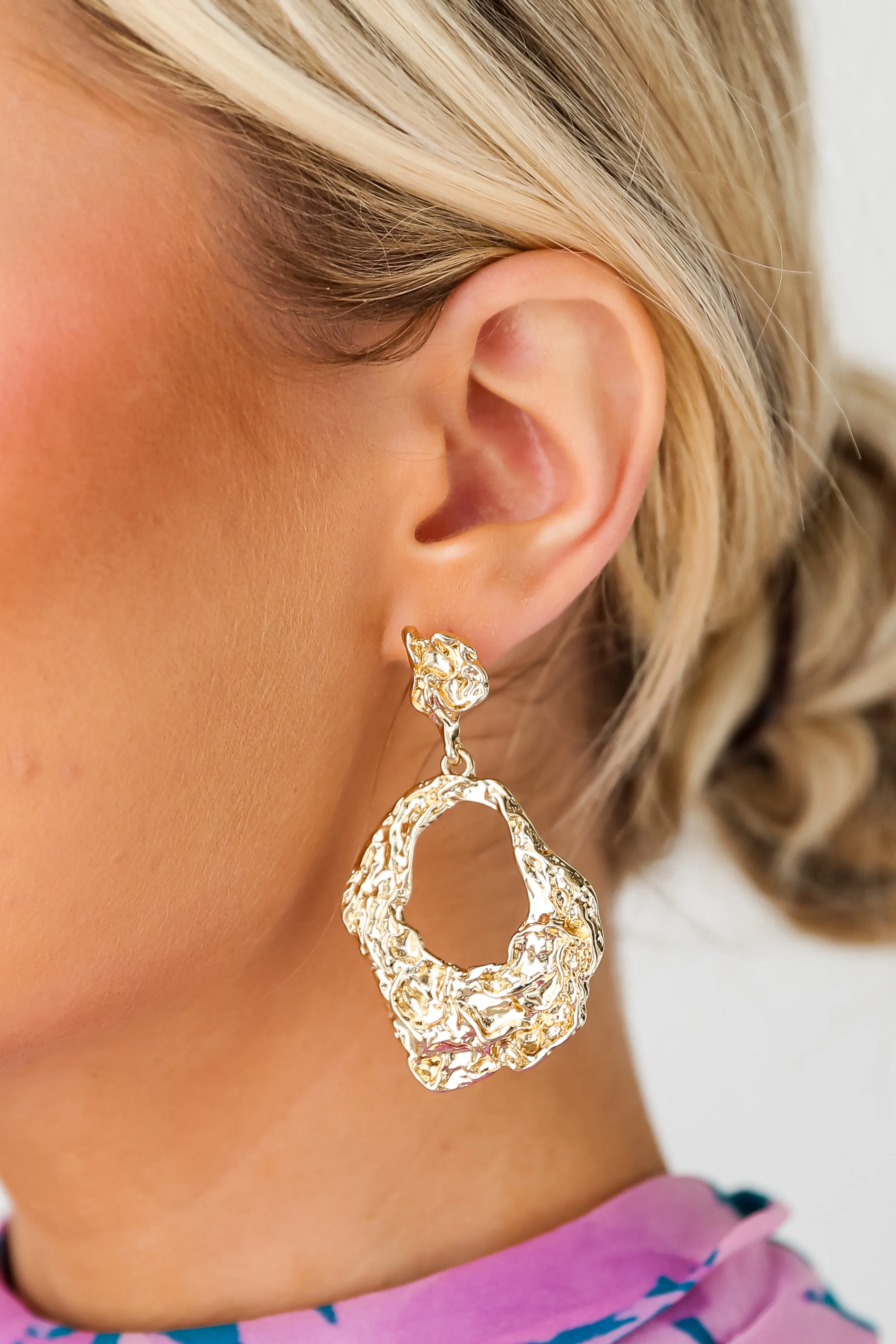 FINAL SALE - Remi Gold Hammered Statement Drop Earrings