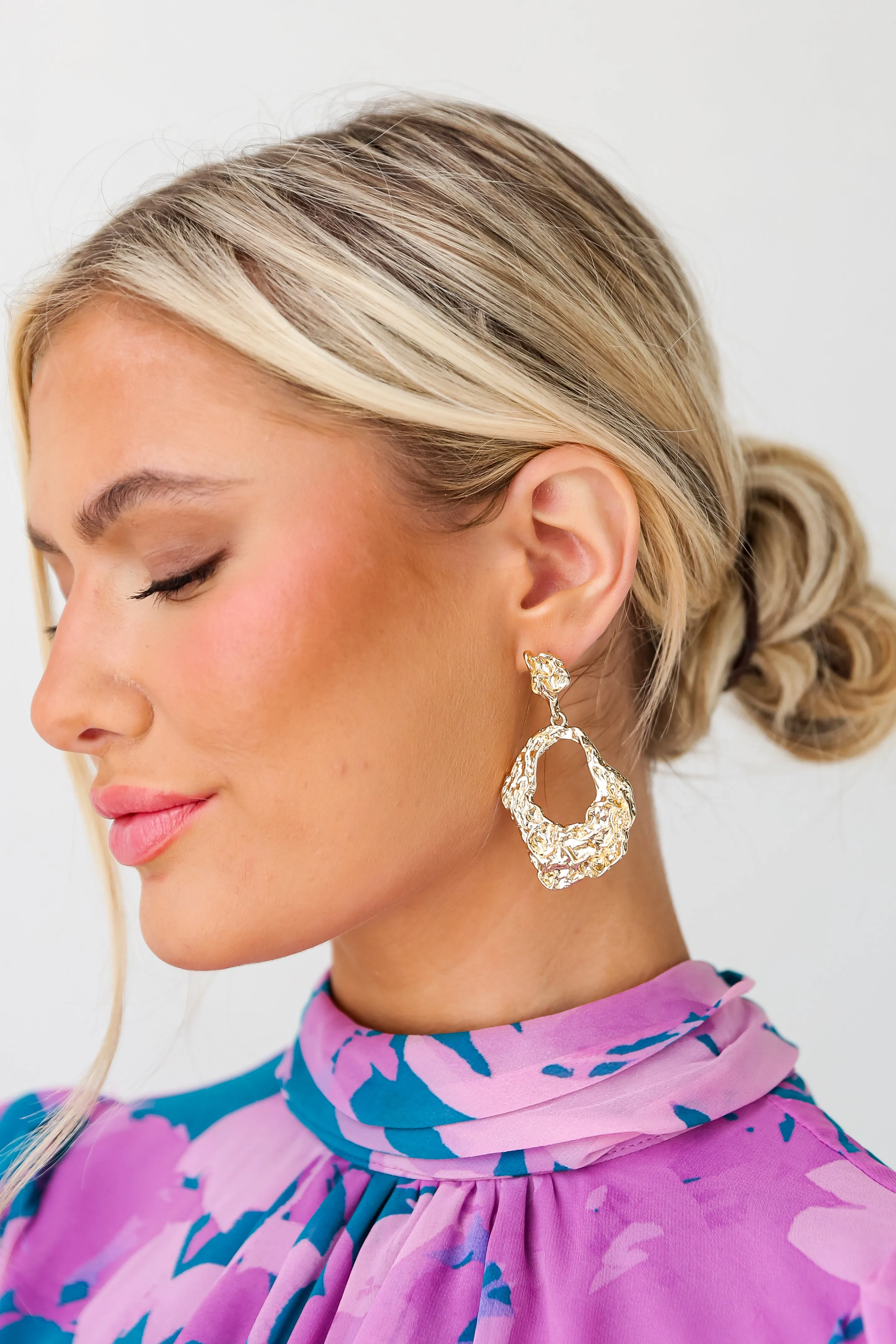 FINAL SALE - Remi Gold Hammered Statement Drop Earrings