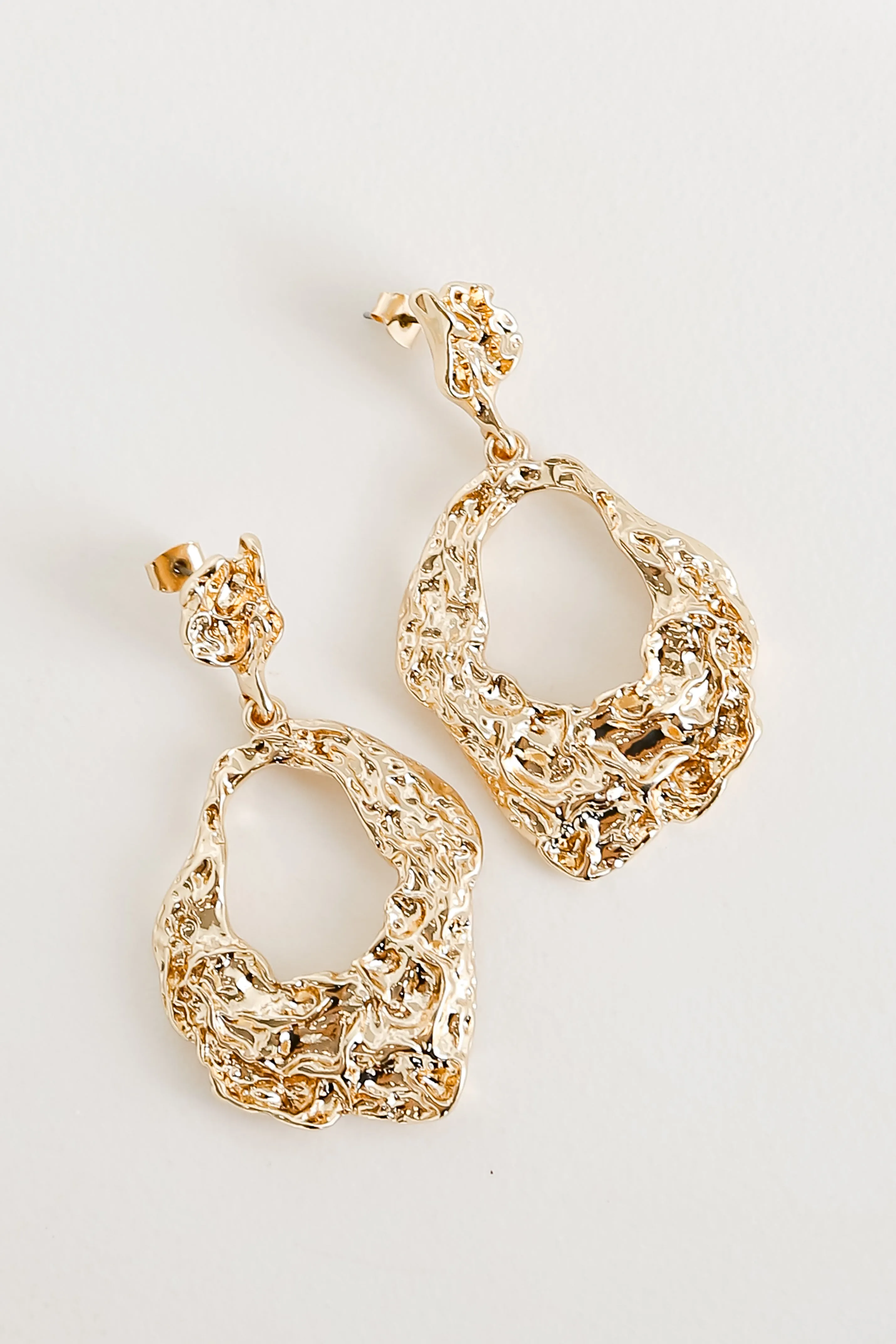FINAL SALE - Remi Gold Hammered Statement Drop Earrings
