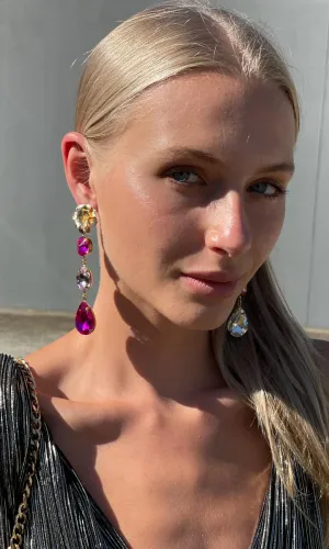 Fleur Triple Drop Earrings - Magenta