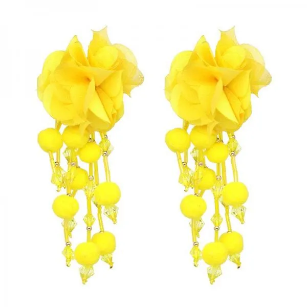 Flower Tassel Plush Ball Earrings