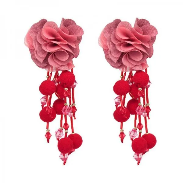 Flower Tassel Plush Ball Earrings