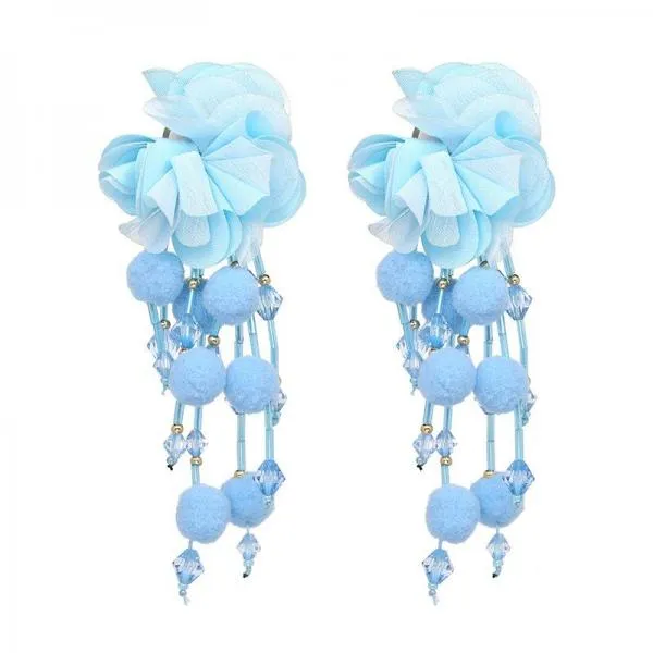 Flower Tassel Plush Ball Earrings