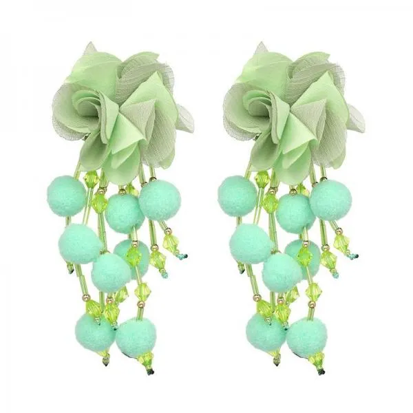 Flower Tassel Plush Ball Earrings