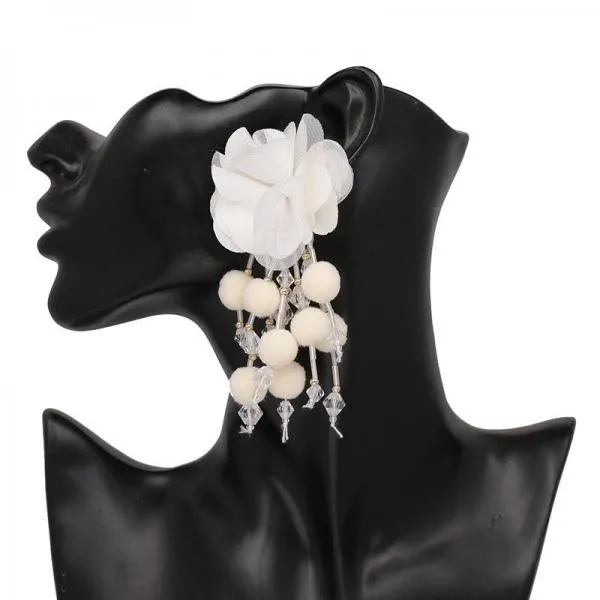 Flower Tassel Plush Ball Earrings