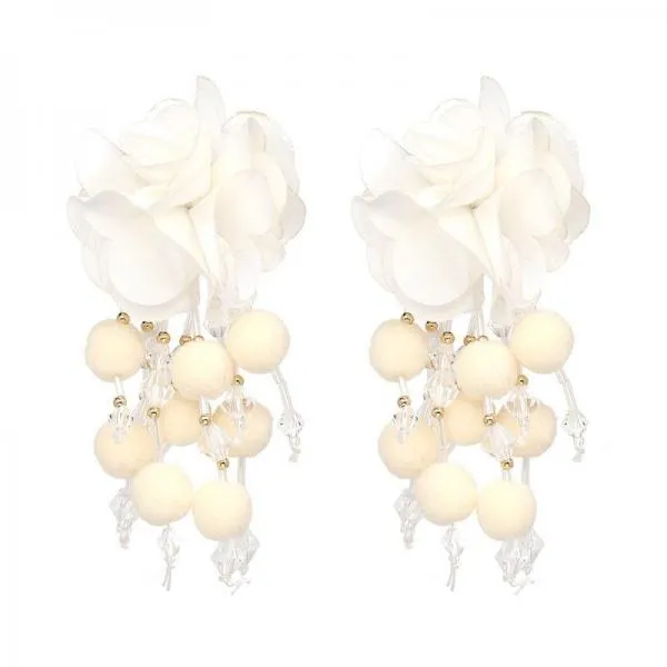 Flower Tassel Plush Ball Earrings
