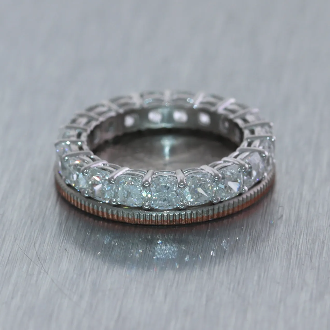 GIA Platinum 5.70ctw Cushion Cut Diamond Eternity Wedding Band Ring