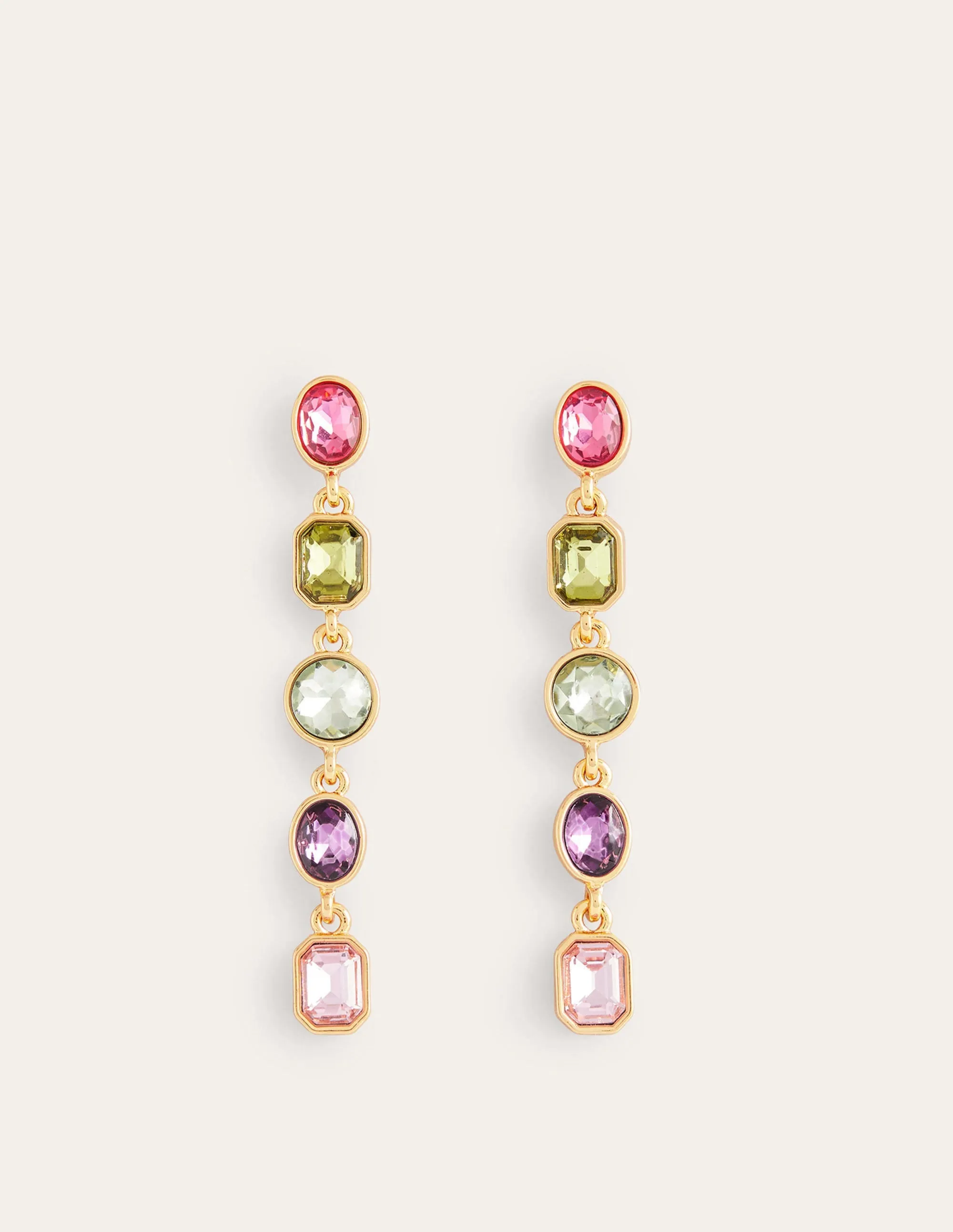 Jewelled Drop Earrings-Pink Multi