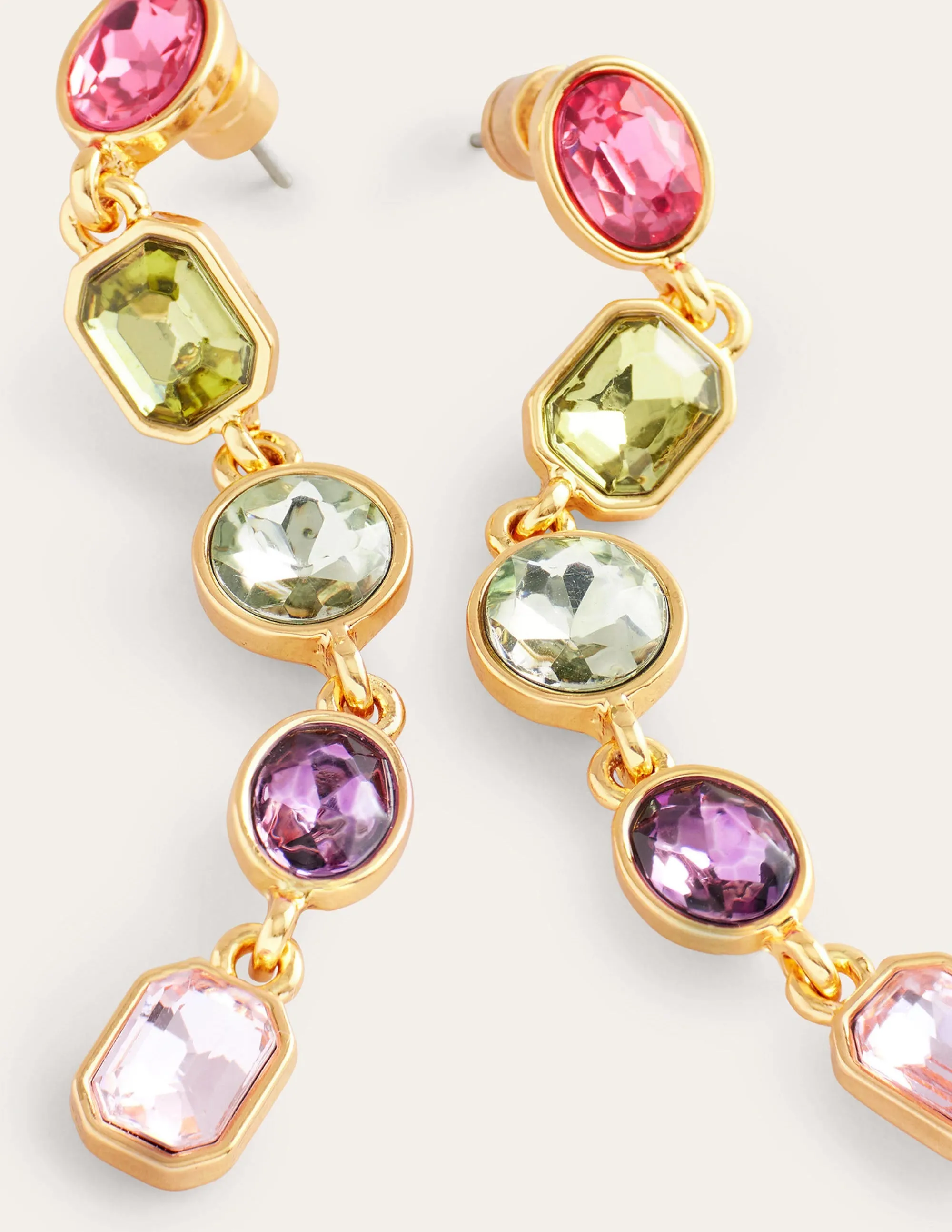 Jewelled Drop Earrings-Pink Multi