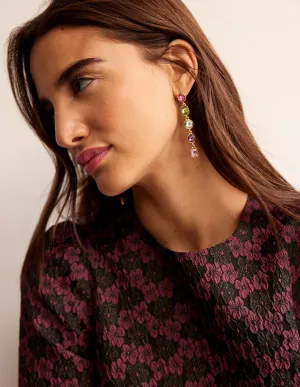 Jewelled Drop Earrings-Pink Multi