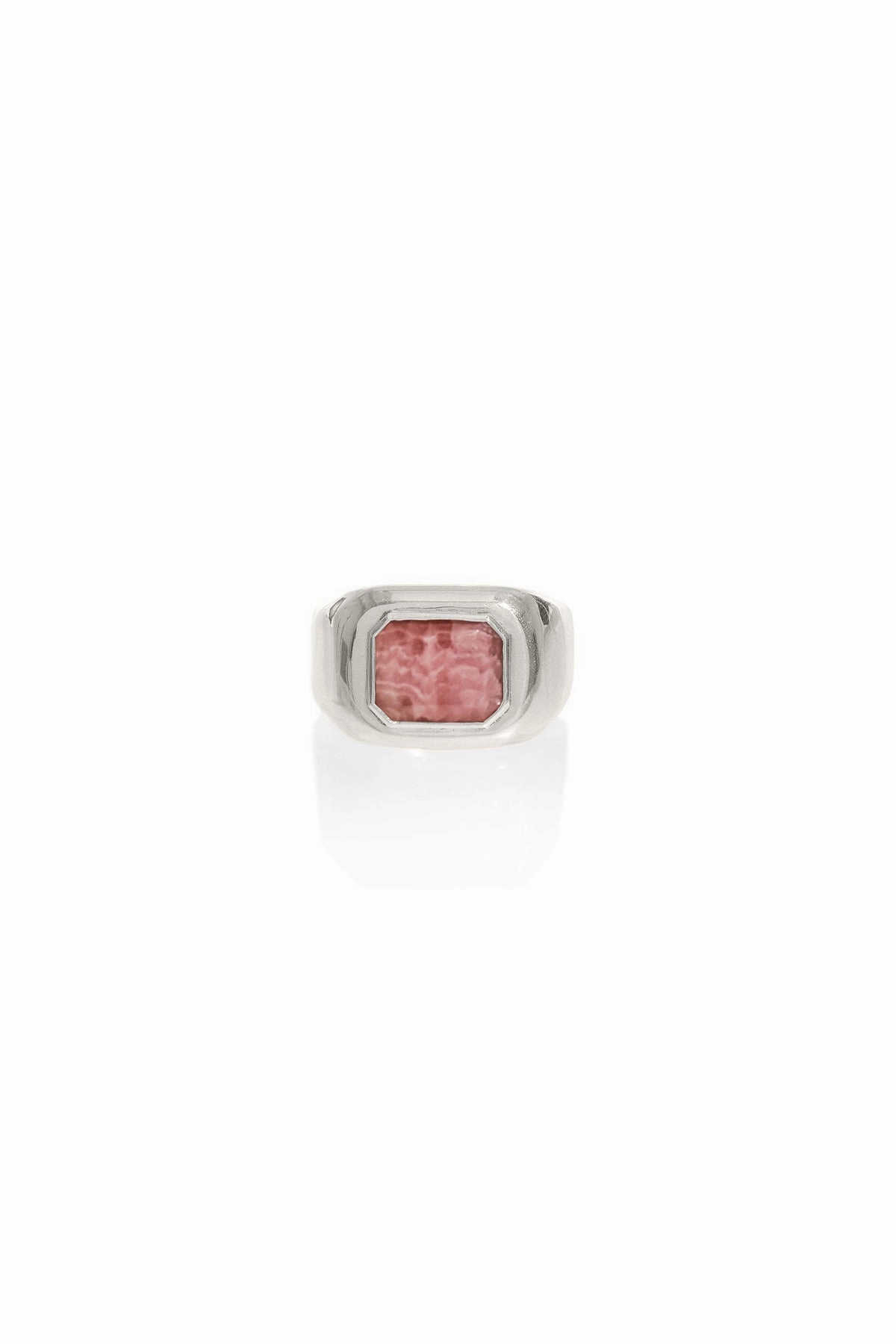 Large Ring in 18K White Gold & Pink Marble Stone