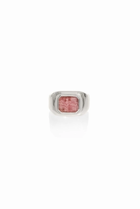 Large Ring in 18K White Gold & Pink Marble Stone