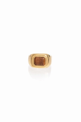 Large Ring in 18K Yellow Gold & Tiger's Eye Stone