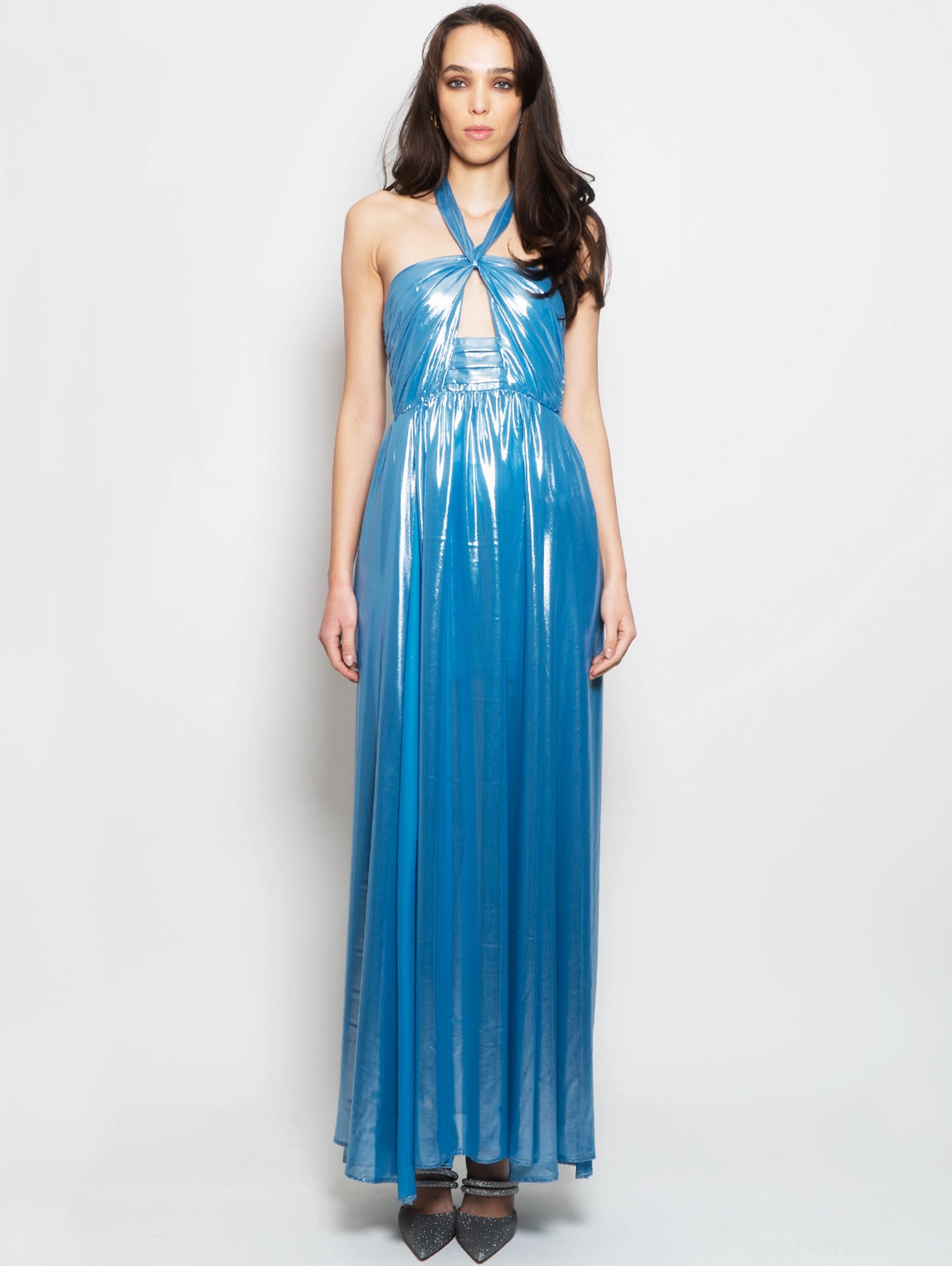 Long Blue Laminated Dress