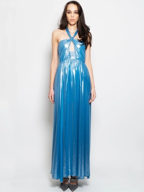 Long Blue Laminated Dress