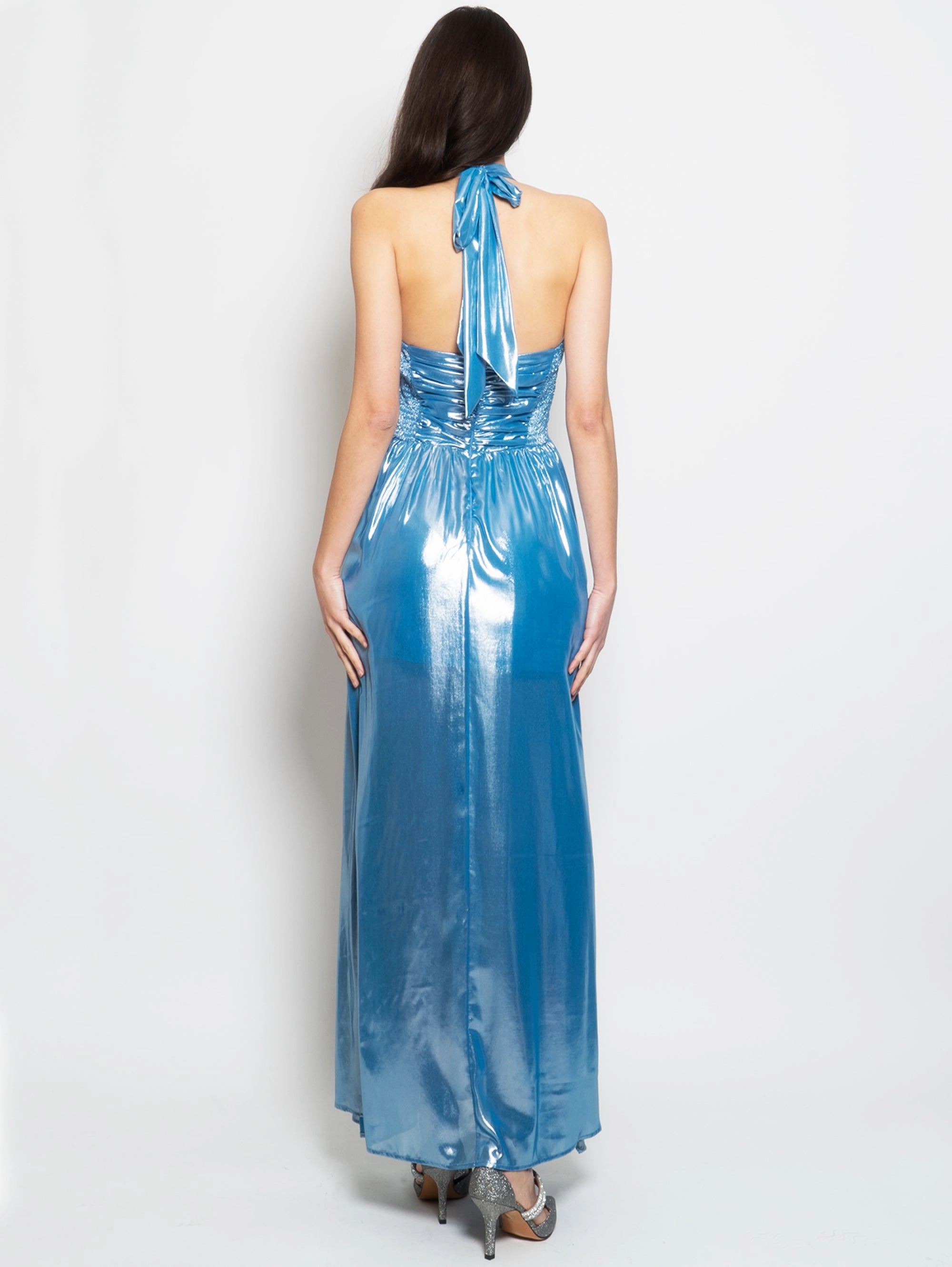 Long Blue Laminated Dress